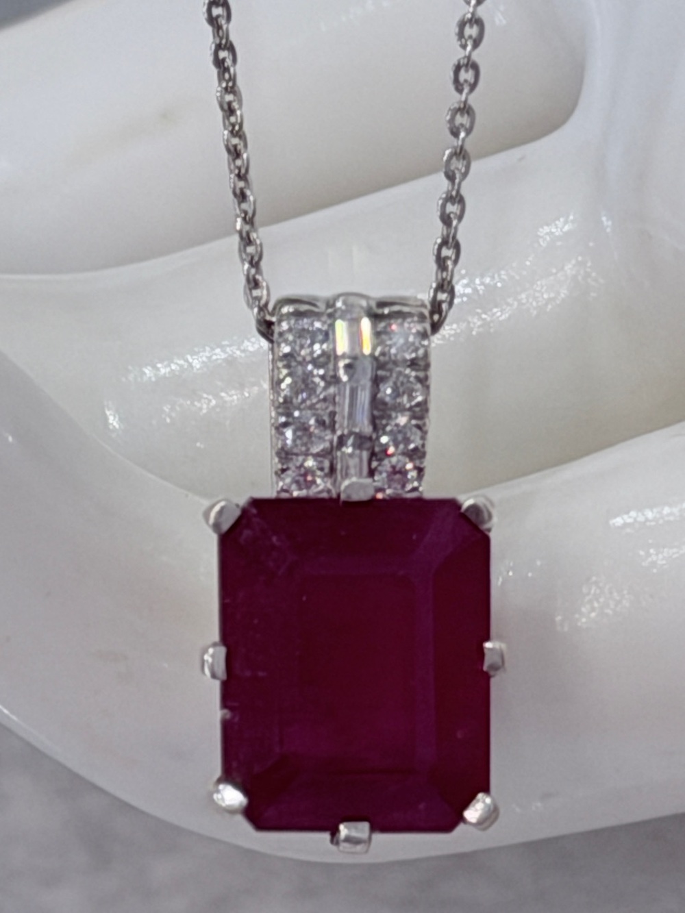 Niassa Ruby & Moissanite Sterling Silver Pendant 20” Necklace